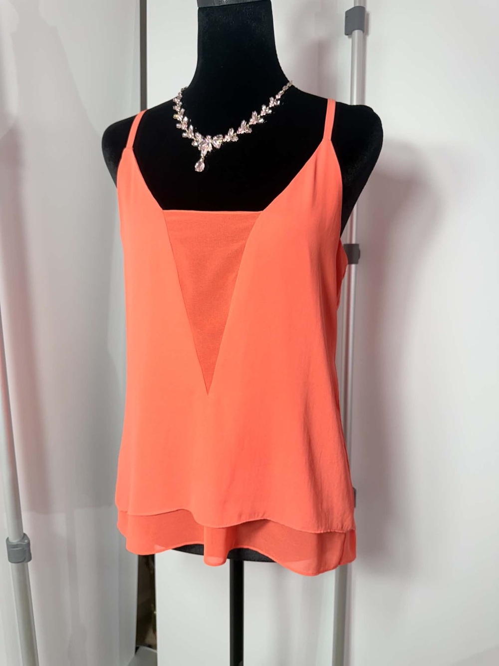 #263 BCBGMAXAZRIA Coral Layered Chiffon Cami Tank Top XXS